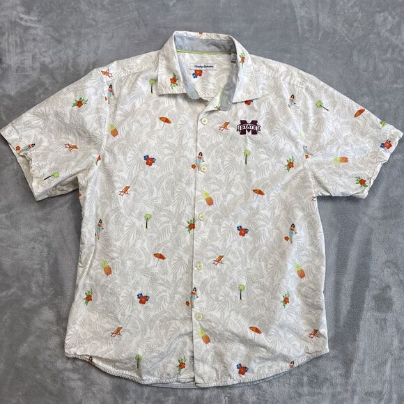 Tommy Bahama Men’s Large Mississippi State Bulldogs Hawaiian Shirt Cotton Silk - Picture 1 of 8